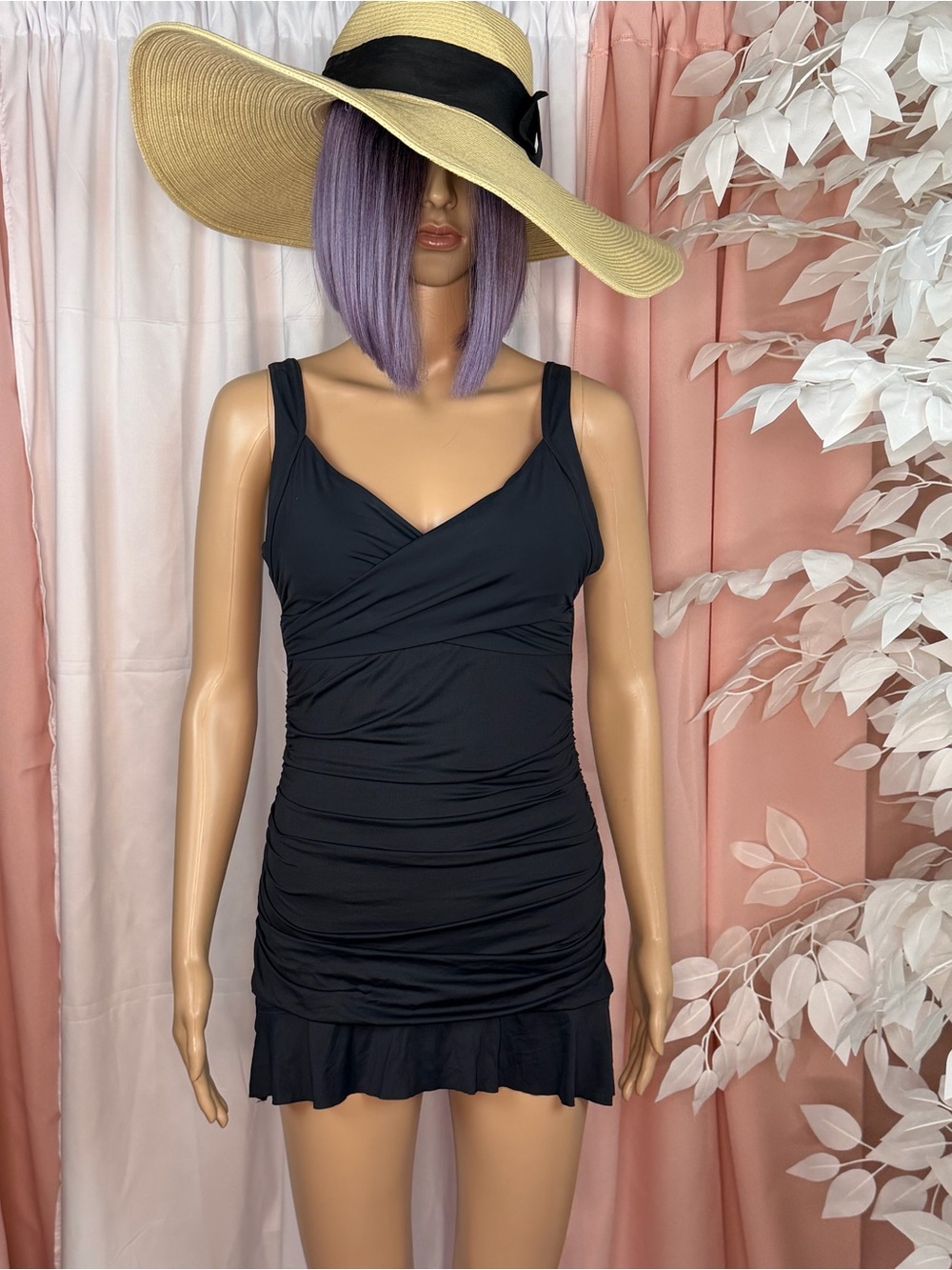 Calvin Klein Black Ruched Swim Dress One Piece Swimsuit Sz 6